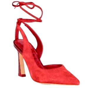 NWT Deltan Sz 6 Juliana Ruby Red Leather Stilettos Lace Up Ankle High Heels